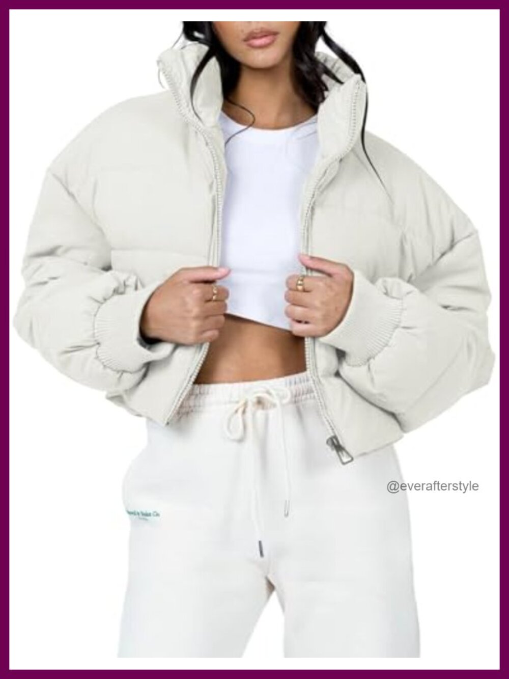 Women's Quilted Puffer Jacket Cropped Zip Up Padded Winter Coat Oversized